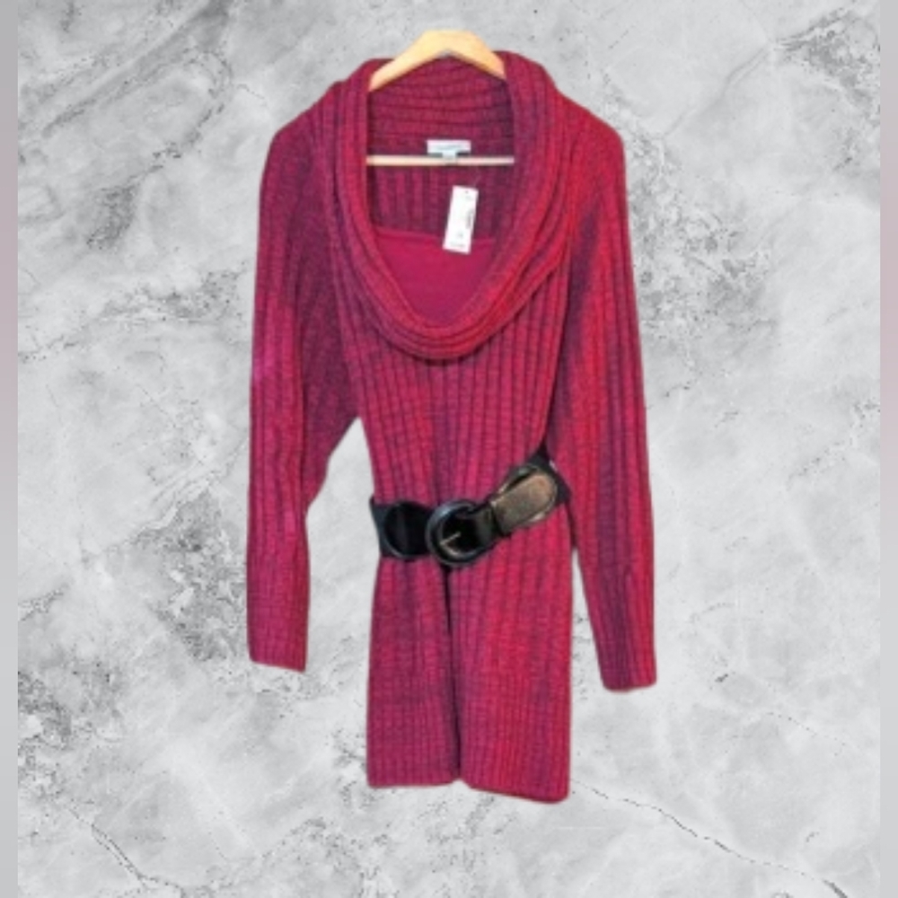 NWT Dressbarn Red Cowl Neck Sweater with Cozy Texture Belted Size Women's 2X